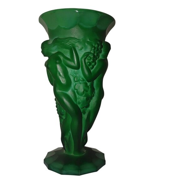 Ingrid Vase Czech Malachite Curt Schlevogt 1930s Grape Harvest Figural Gablonz - Picture 8 of 12